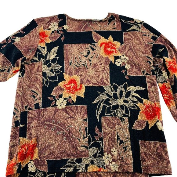 Chicos Design Floral Patchwork Long Sleeve Top Size 3 Acetate/Polyester Blend - Picture 4 of 5
